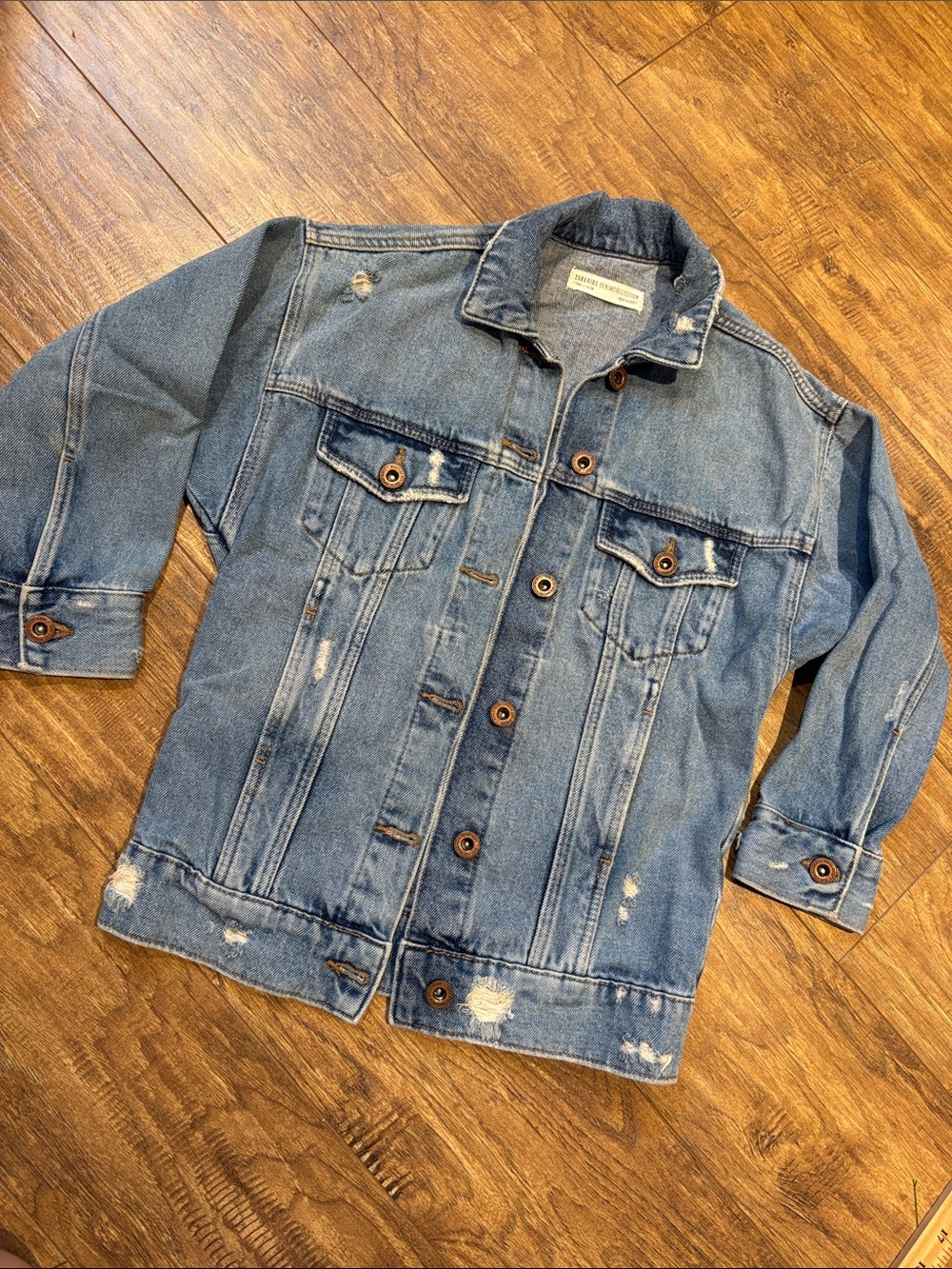 Zara Kids Distressed Light Blue Denim Jean Jacket